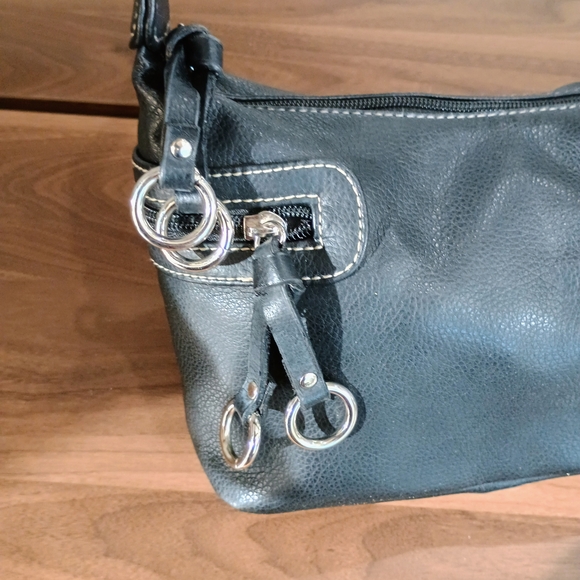 St. John's Bay Black Leather Shoulder Bag with Silver Accents - Picture 2 of 9